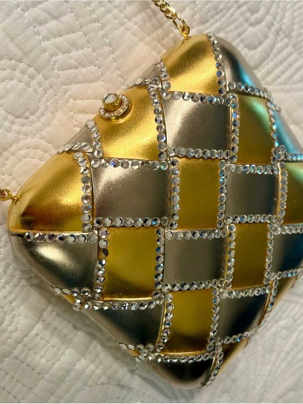 Elegant Elan Gold and Silver Quilted Crystal-Trim Clutch